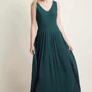 ModCloth Emerald Green Drop Waist Pleated Gown